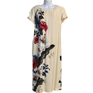 IOLANI Classics Hawaii Tropical Floral Cream Midi Dress Small/Medium Aloha